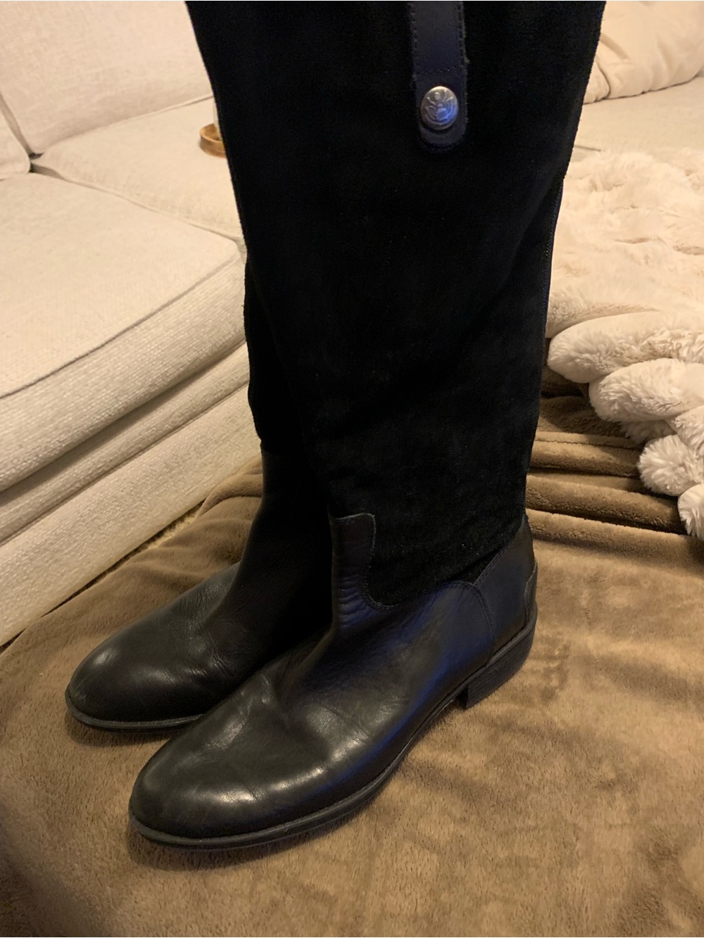 Sam Edelman Black Leather and Suede Men's Tall Riding Boots